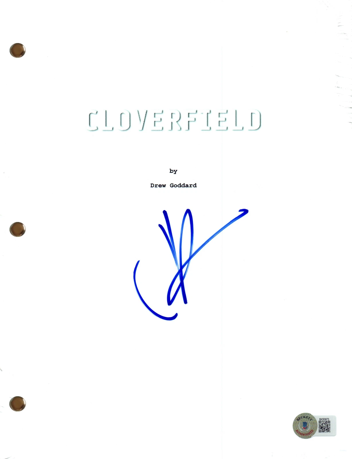 J.J. Abrams Signed Autograph Cloverfield Movie Script Screenplay Beckett COA