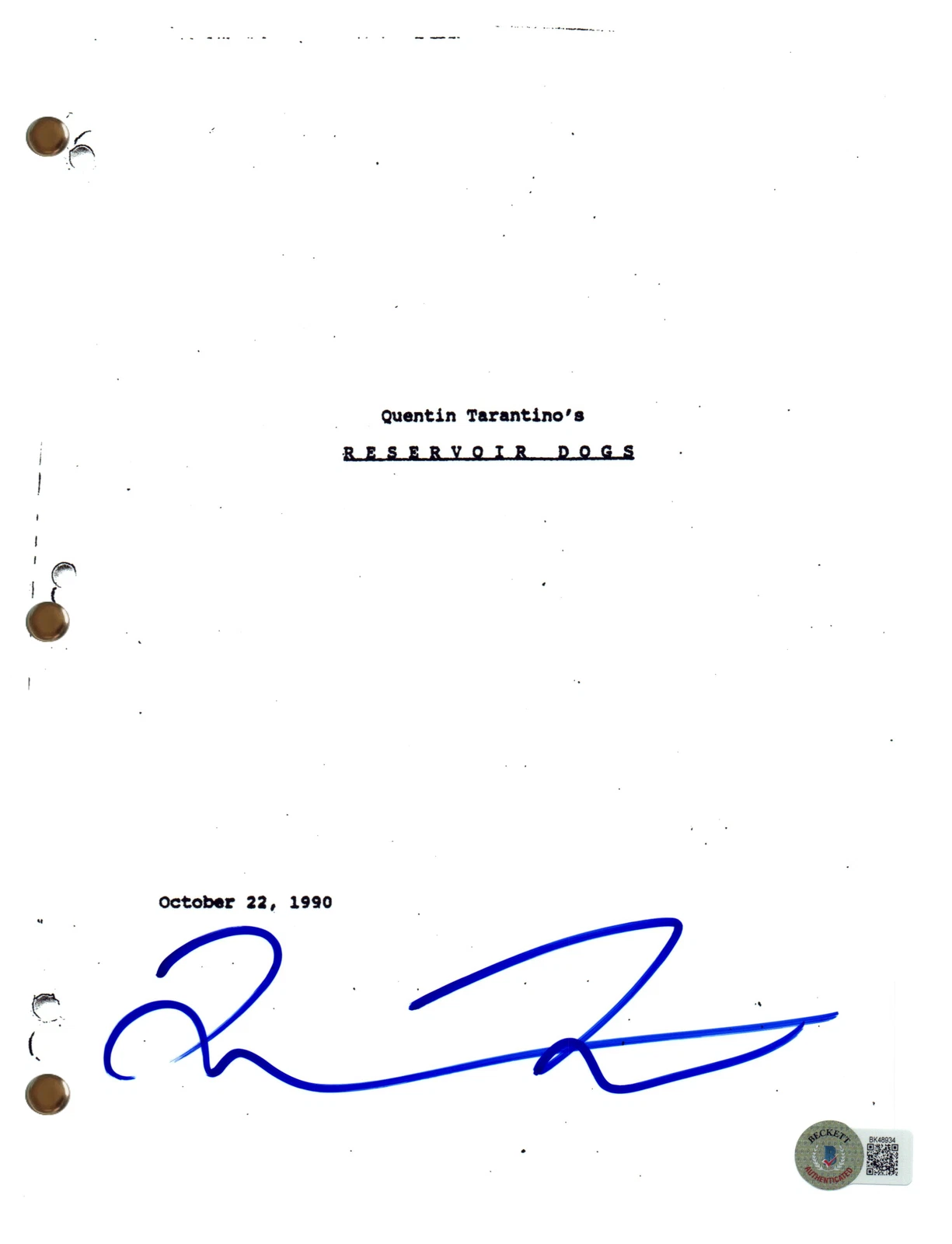 Quentin Tarantino Signed Autograph Reservoir Dogs Full Movie Script Beckett COA