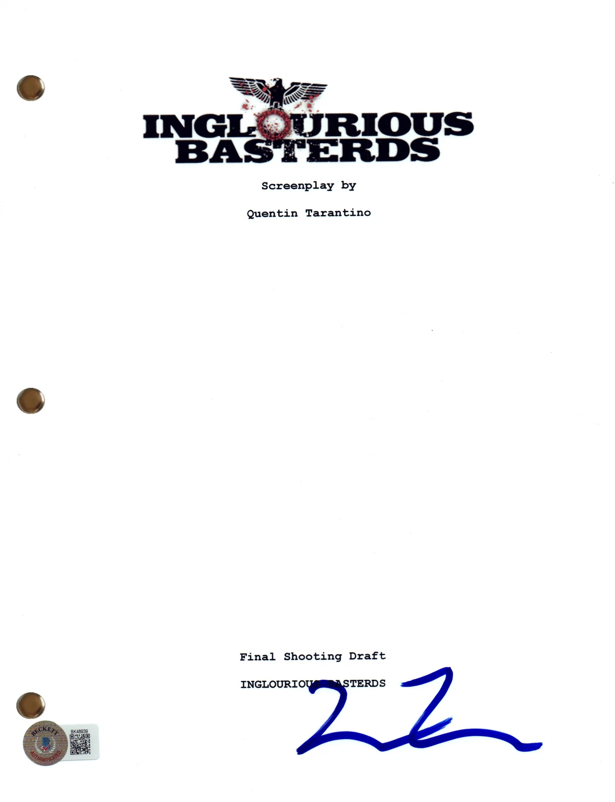 Quentin Tarantino Signed Autograph Inglourious Basterds Movie Script Beckett COA