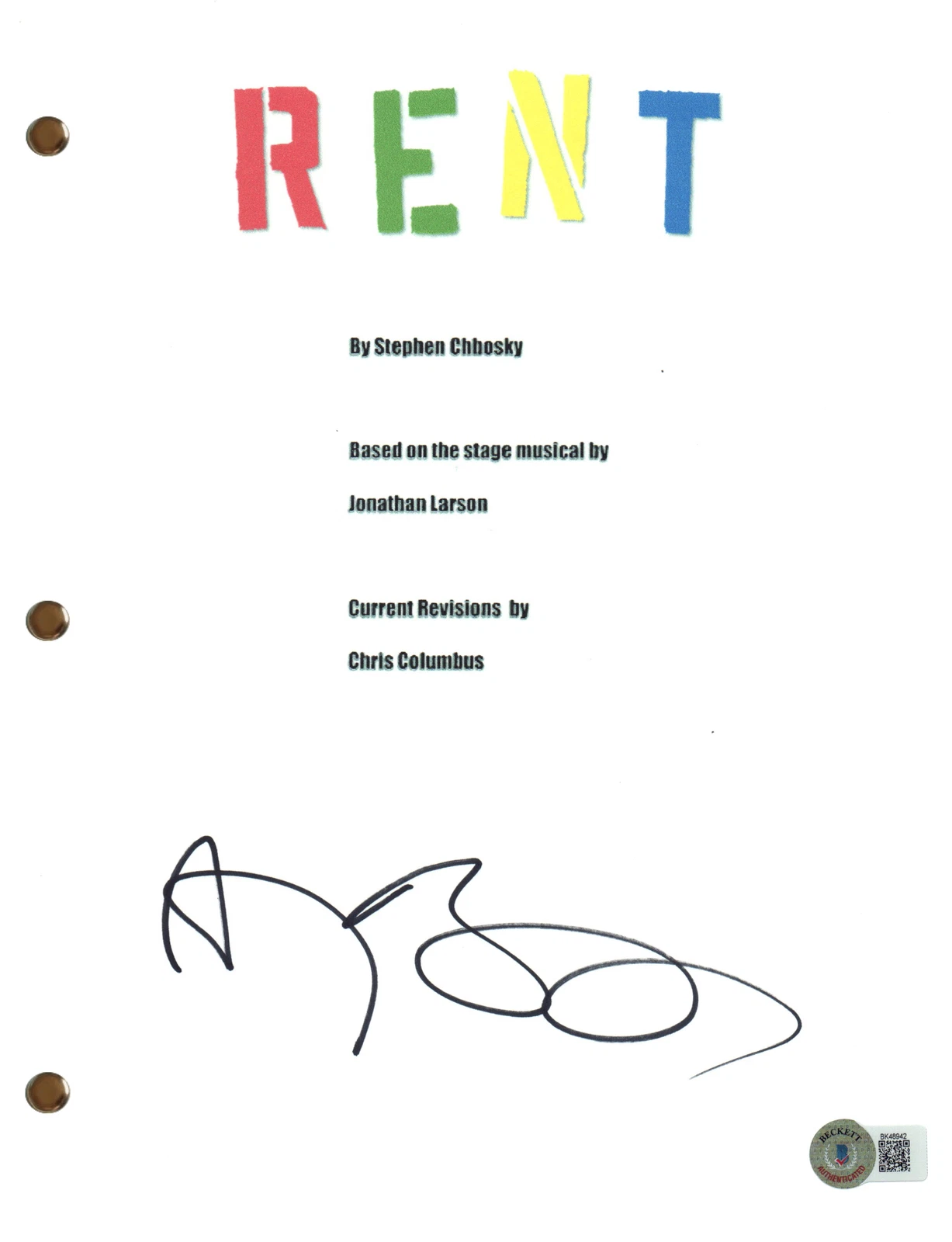 Anthony Rapp Signed Autograph Rent Movie Script Full Screenplay Beckett COA