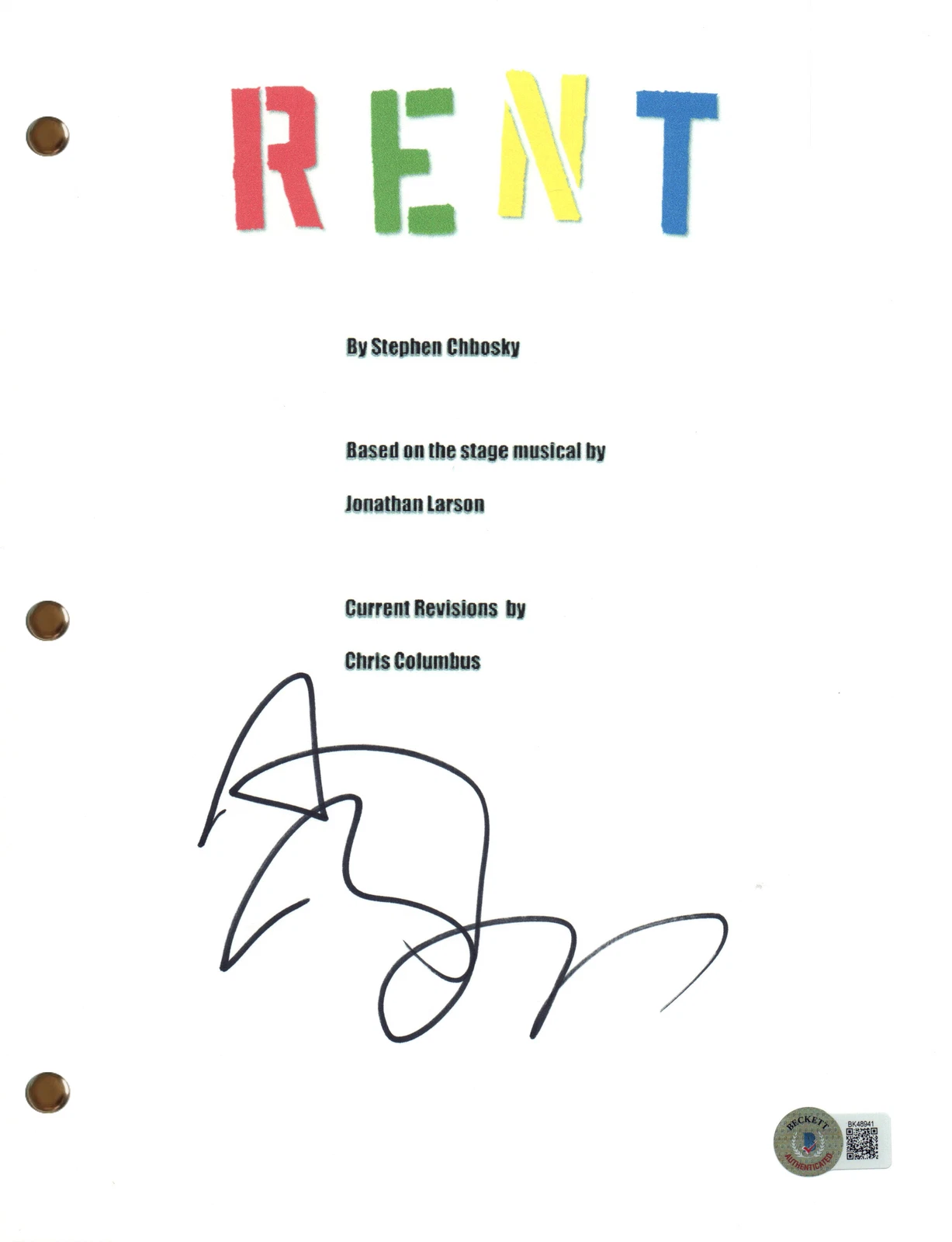 Anthony Rapp Signed Autograph Rent Movie Script Full Screenplay Beckett COA