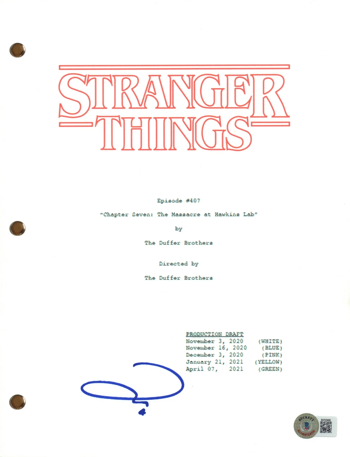 Jamie Campbell Bower Signed Autograph Stranger Things E407 Script Screenplay BAS