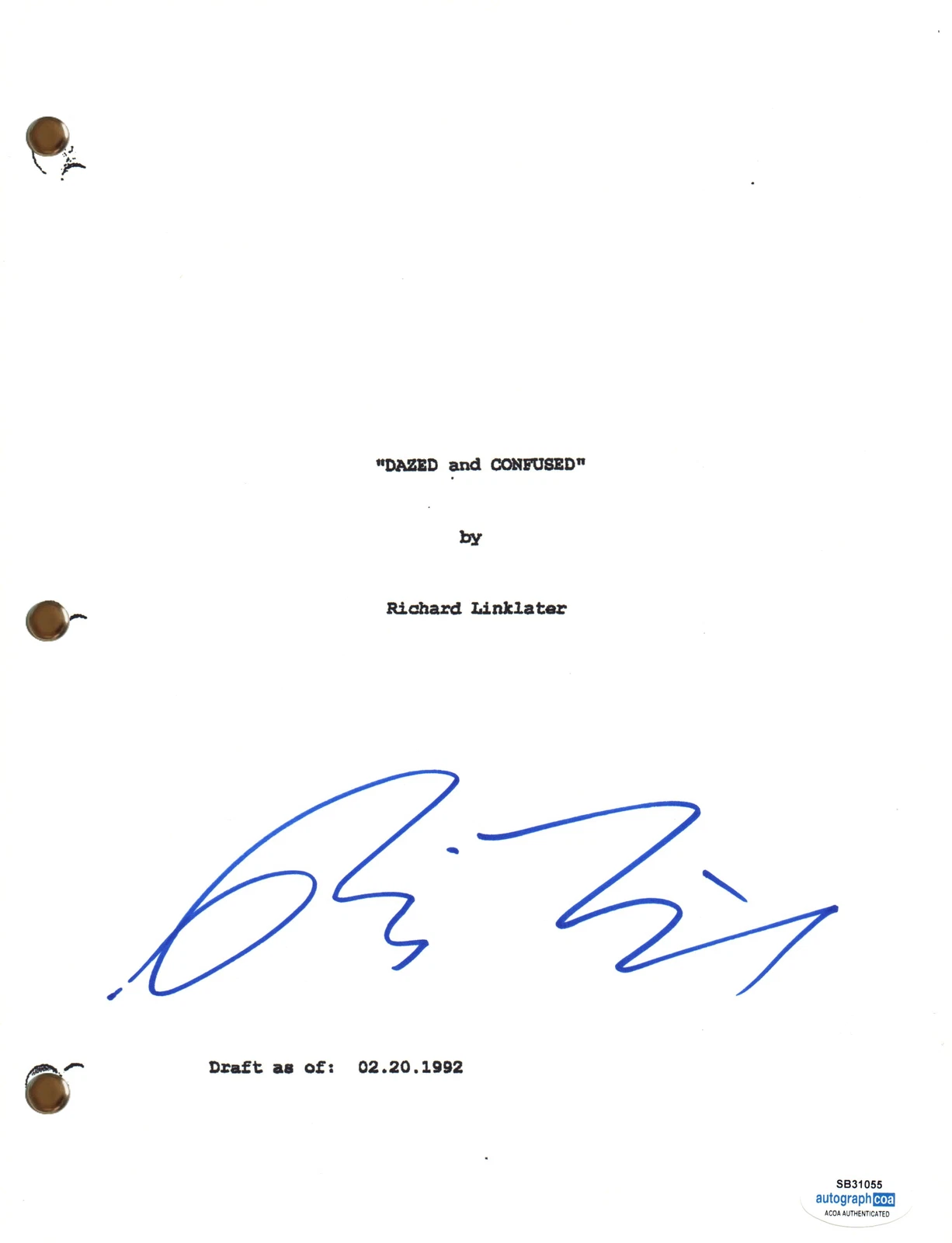 Richard Linklater Signed Autograph Dazed and Confused Script Screenplay ACOA COA