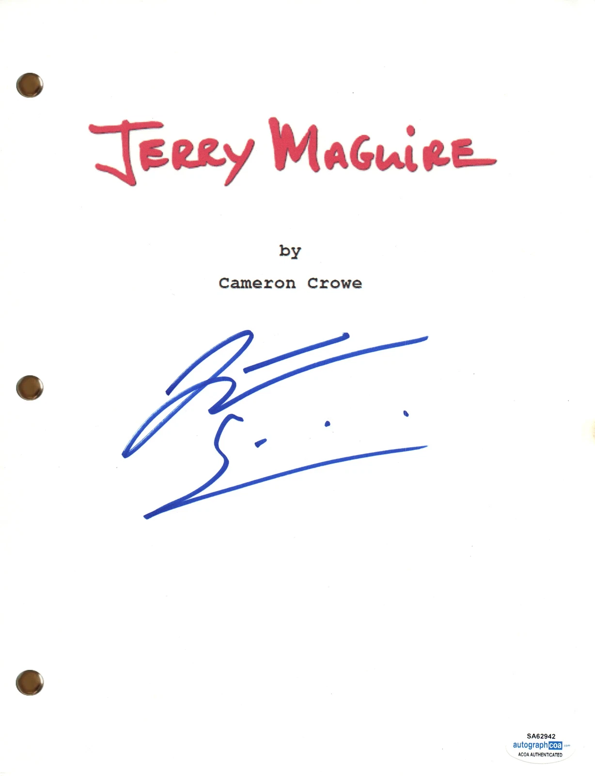Jonathan Lipnicki Signed Jerry Maguire Movie Script Screenplay Autograph ACOA