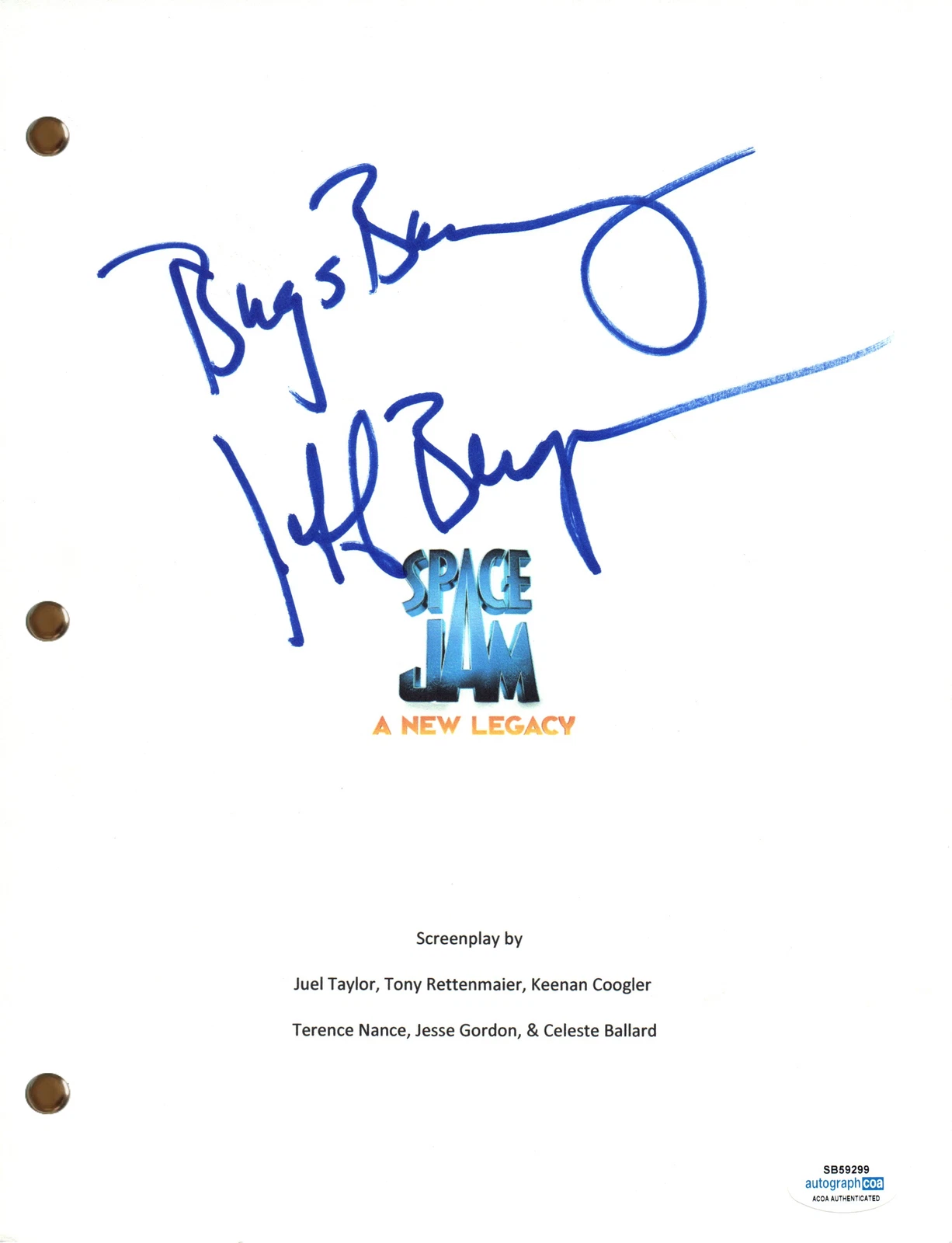 Jeff Bergman Signed Autograph Space Jam: A New Legacy Movie Script ACOA COA