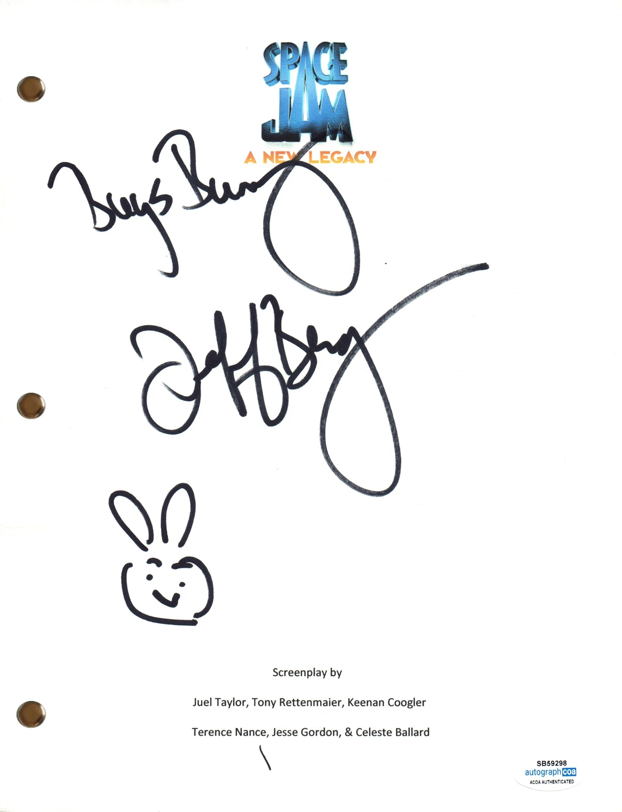 Jeff Bergman Signed Autograph Space Jam 2 Movie Script Bugs Bunny Sketch ACOA