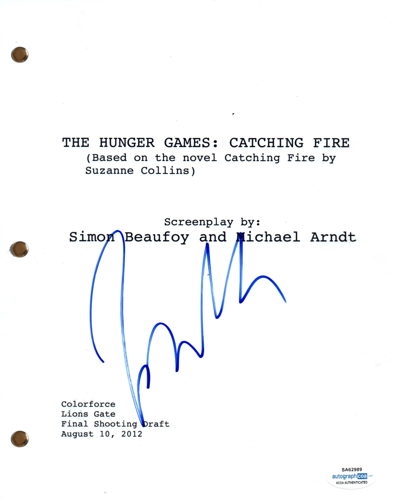 Jena Malone Signed Autograph The Hunger Games Catching Fire Movie Script ACOA