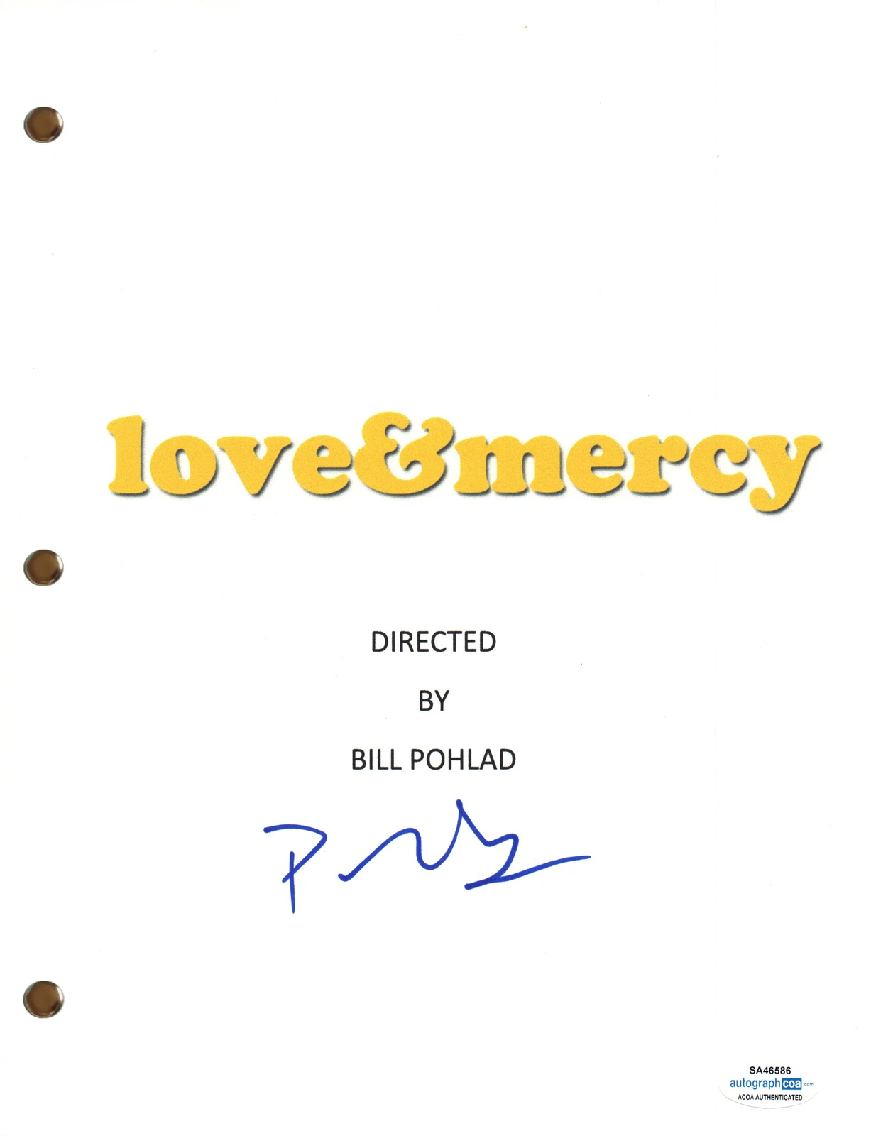 Paul Dano Signed Autograph Love & Mercy Full Movie Script Brian Wilson ACOA COA