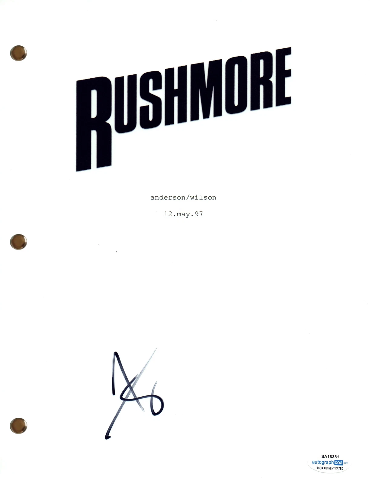 Jason Schwartzman Signed Autograph Rushmore Movie Script Screenplay ACOA COA