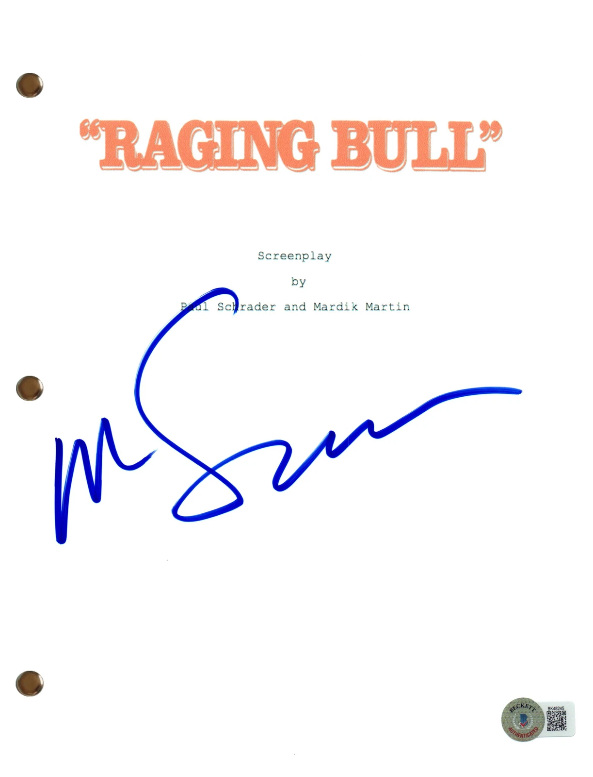 Martin Scorsese Signed Autograph Raging Bull Movie Script Screenplay Beckett COA