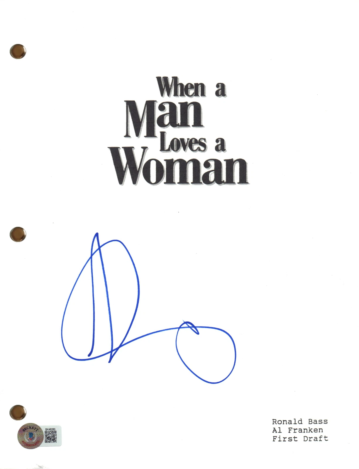 Andy Garcia Signed Autograph When A Man Loves A Woman Movie Script Beckett COA