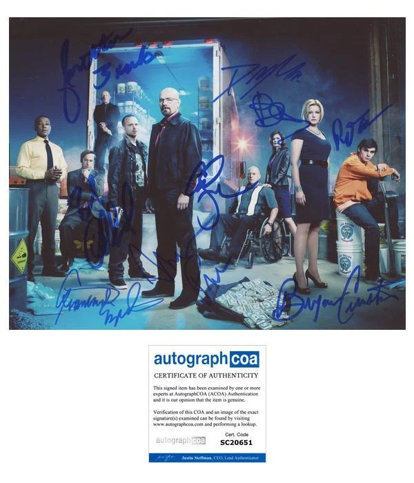 “BREAKING BAD” CAST SIGNED 8×10 PHOTO – BRYAN CRANSTON, AARON PAUL +7 ACOA COLLECTIBLE MEMORABILIA