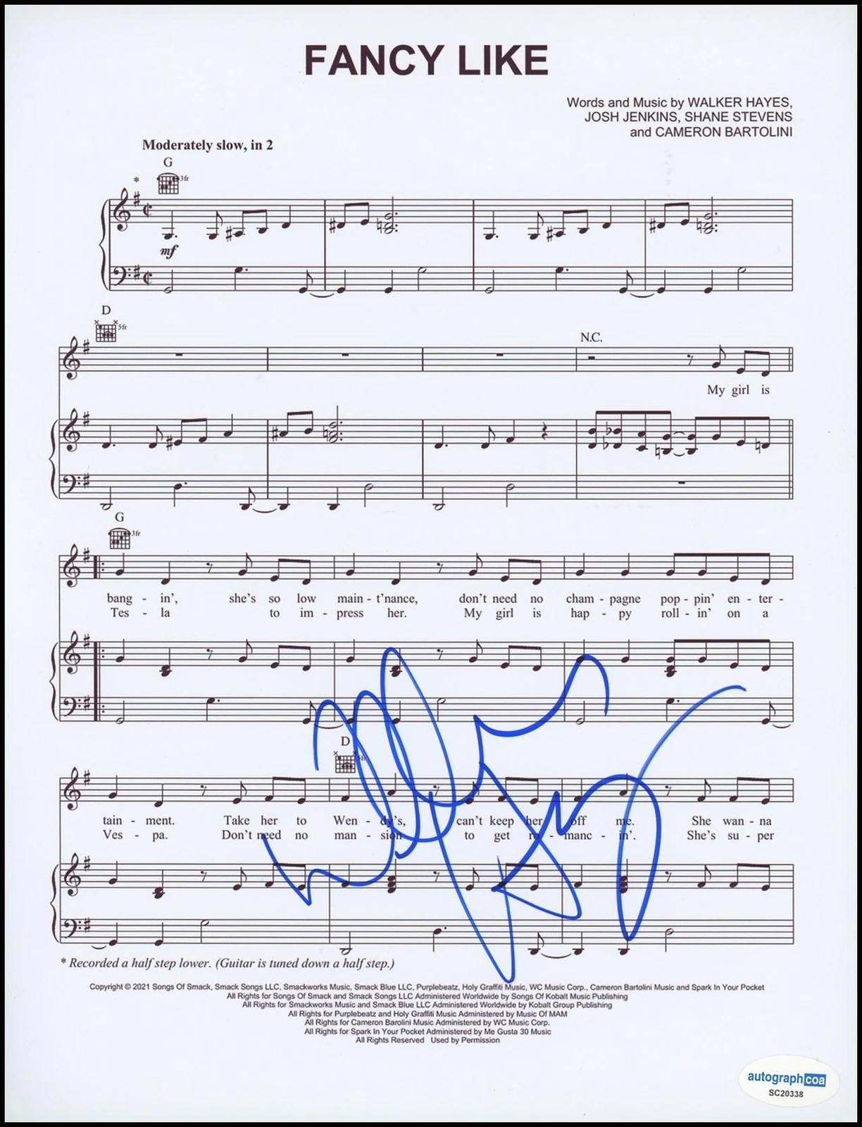 WALKER HAYES “COUNTRY STUFF THE ALBUM” SIGNED ‘FANCY LIKE’ SHEET MUSIC ACOA COLLECTIBLE MEMORABILIA