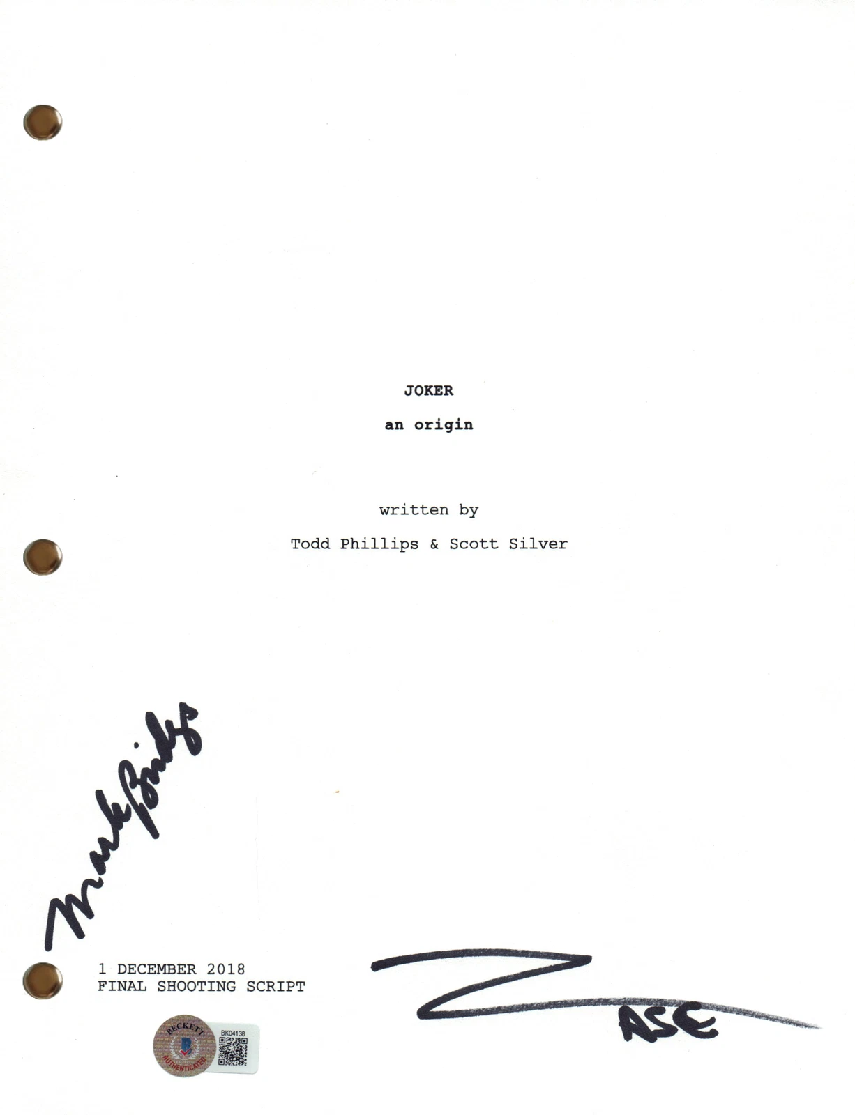 Mark Bridges & Lawrence Sher Signed Autograph Joker Movie Script Beckett COA