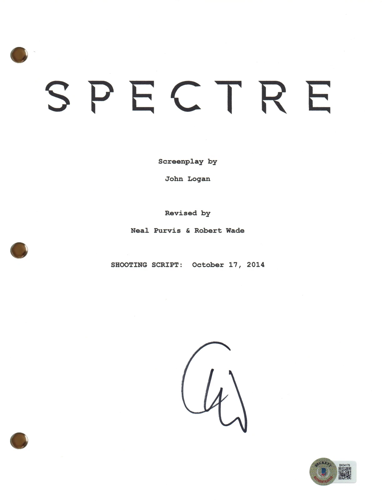 Christoph Waltz Signed Autograph Spectre Script Screenplay James Bond BAS COA