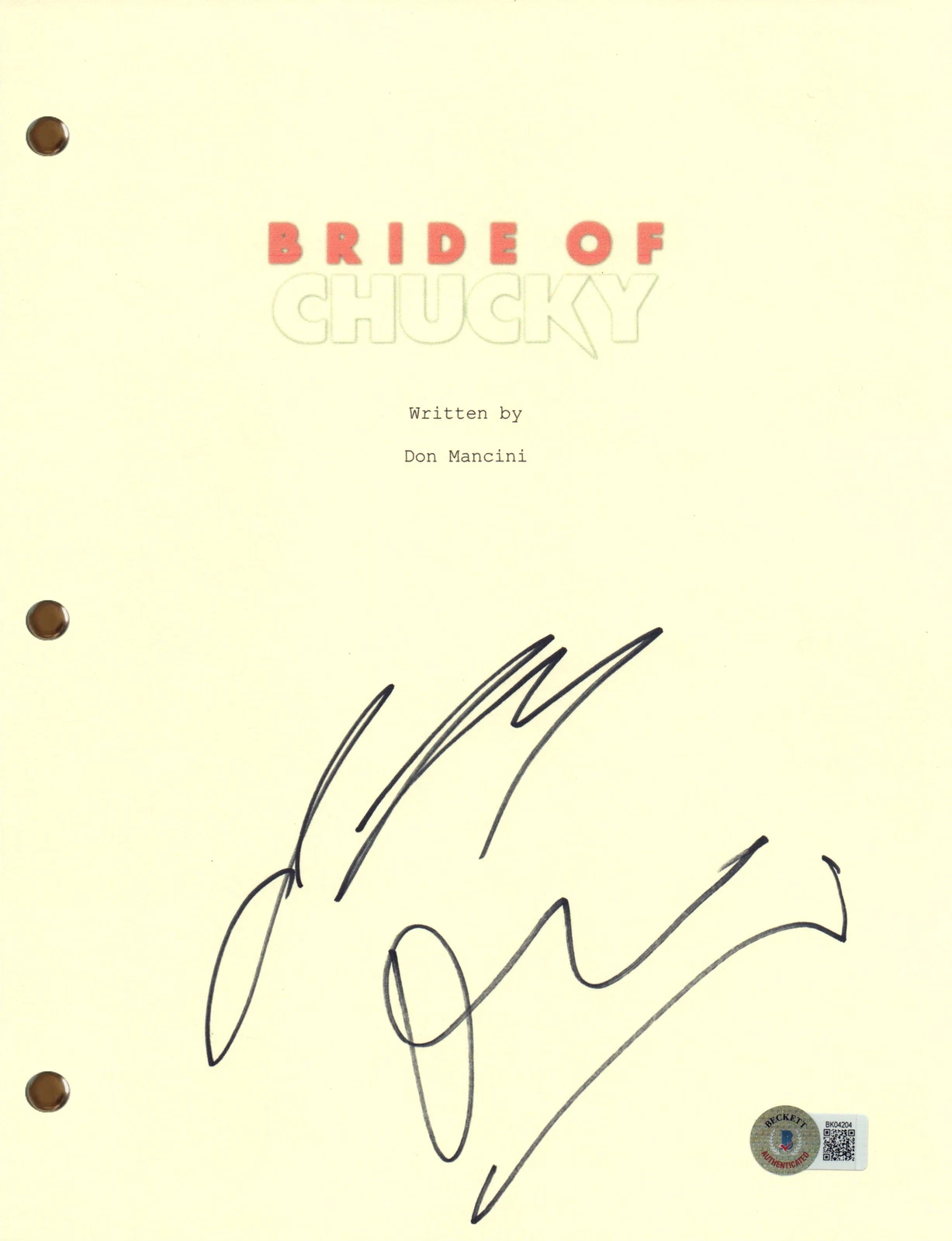 Jennifer Tilly Don Mancini Signed Autograph Bride of Chucky Movie Script BAS COA