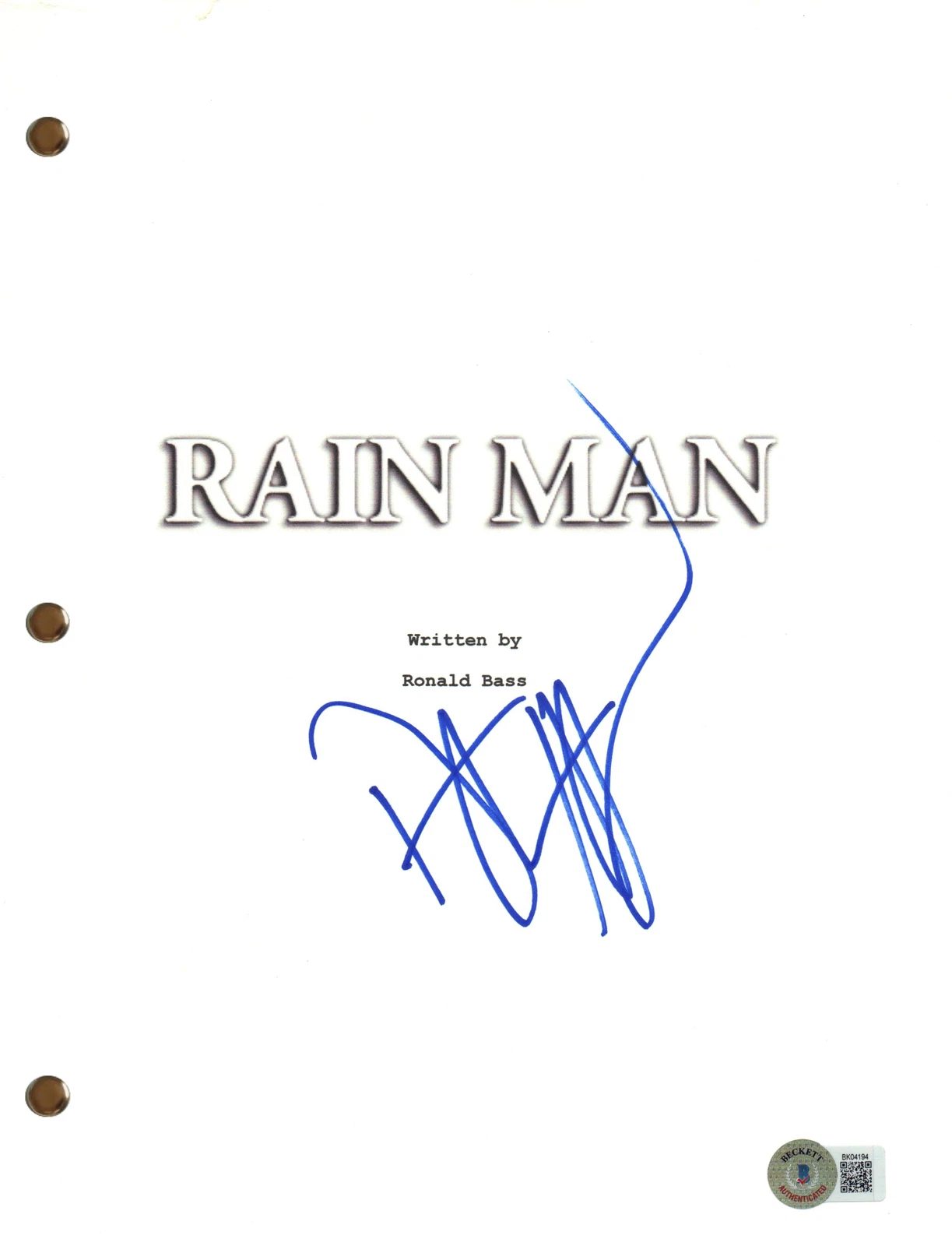 Dustin Hoffman Signed Autograph Rain Man Movie Script Screenplay Beckett COA