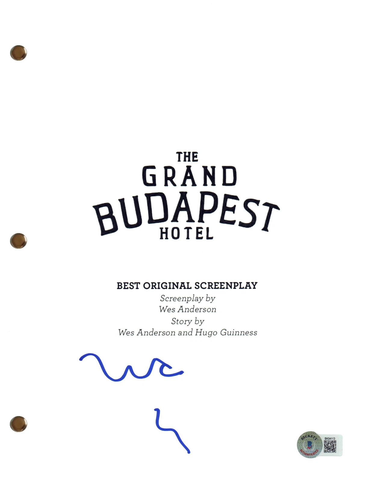 WES ANDERSON SIGNED AUTOGRAPH THE GRAND BUDAPEST HOTEL MOVIE SCRIPT BECKETT COA COLLECTIBLE MEMORABILIA