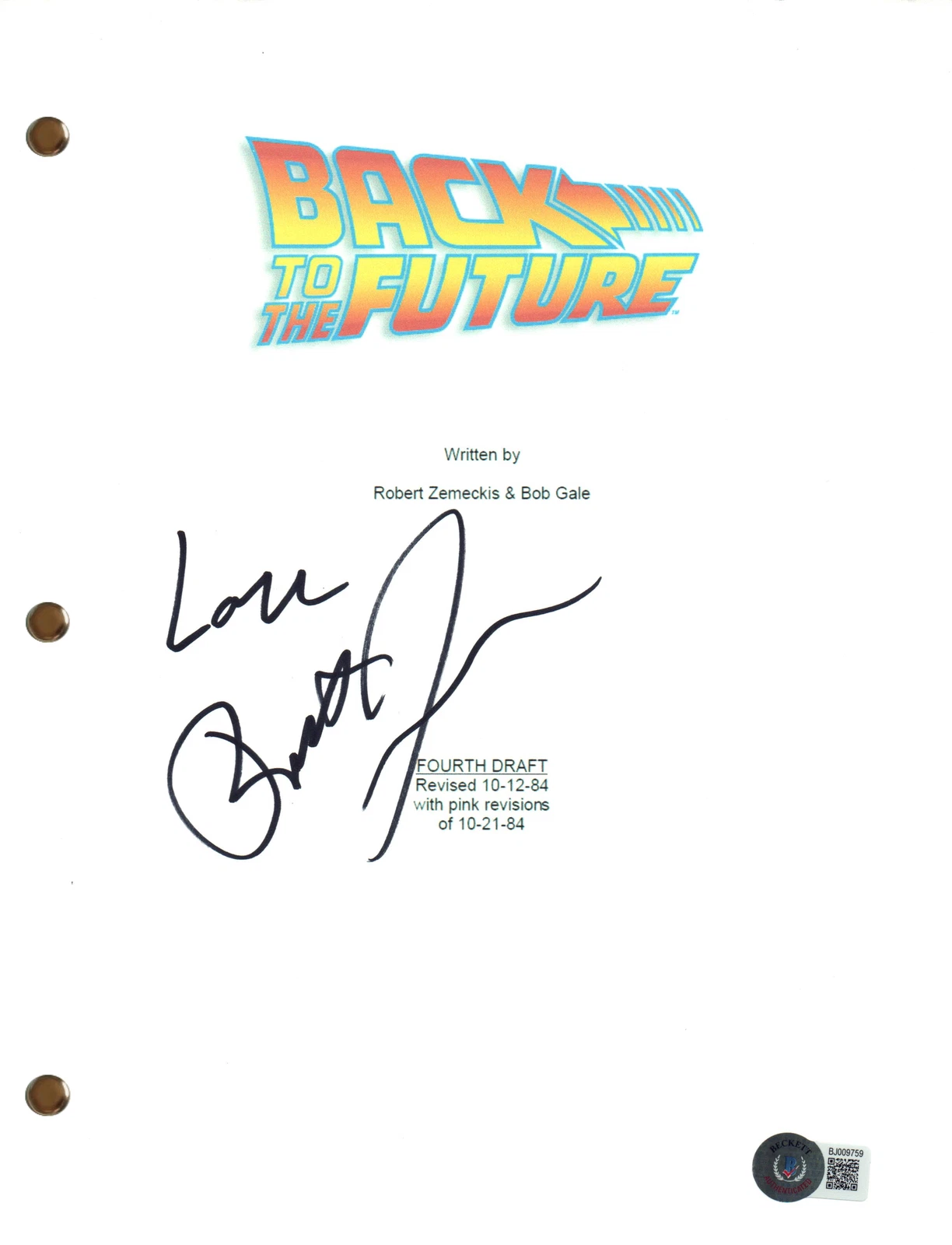 Robert Zemeckis Signed Autograph Back To The Future Script Screenplay BAS COA