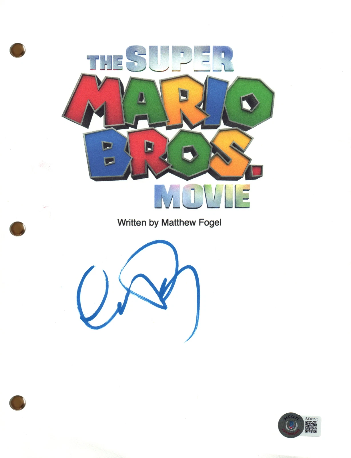 Charlie Day Signed Autograph The Super Mario Bros Movie Script Beckett COA