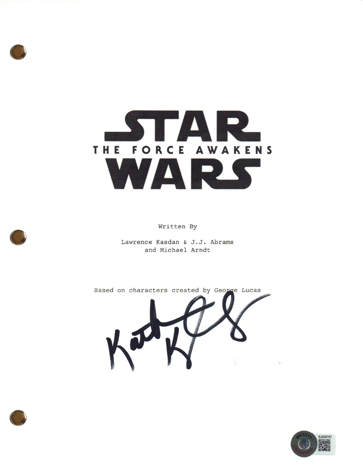 Kathleen Kennedy Signed Autograph Star Wars The Force Awakens Script Beckett COA