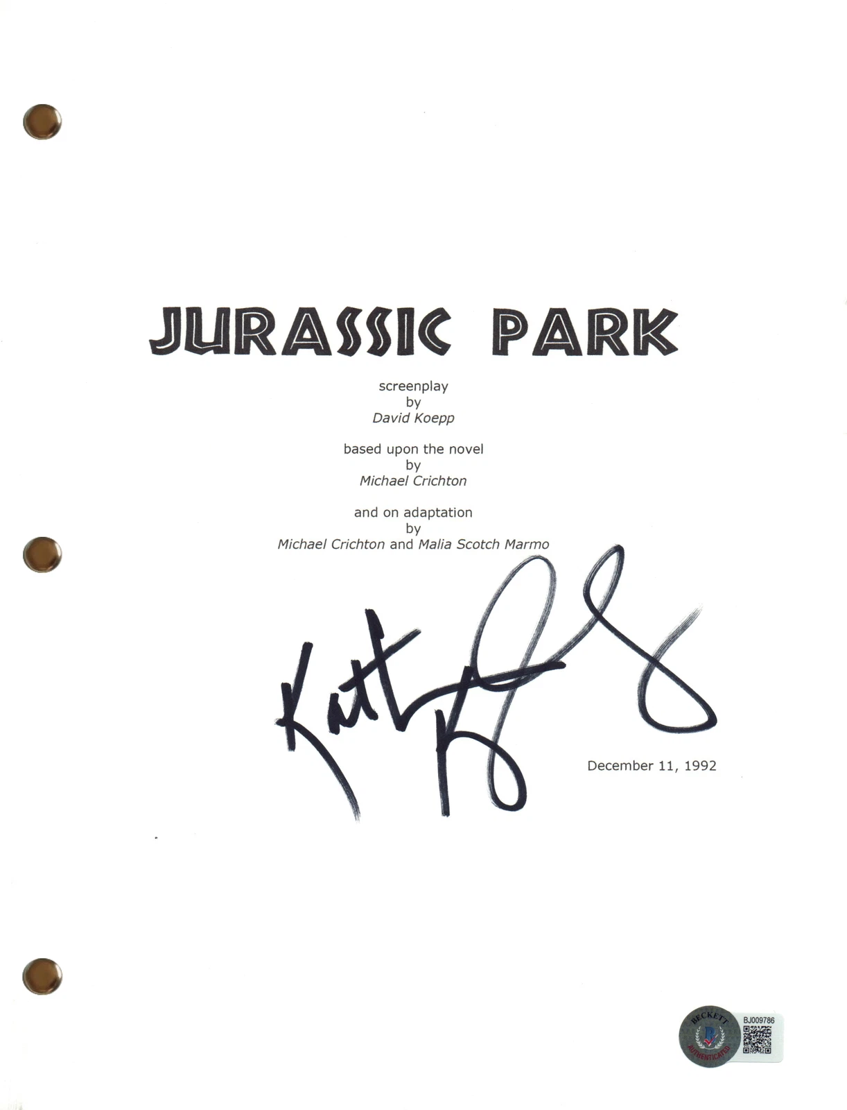 Kathleen Kennedy Signed Autograph Jurassic Park Movie Script Screenplay BAS COA
