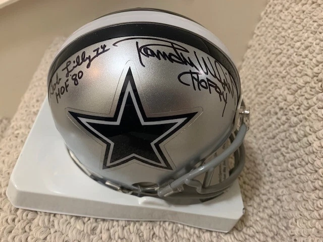 BOB LILLY + RANDY WHITE HAND SIGNED DALLAS COWBOYS MINI HELMET JSA WITNESS