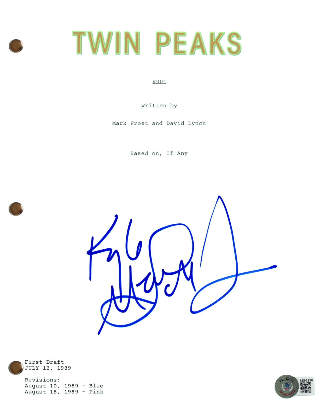 Kyle MacLachlan Signed Autograph Twin Peaks Pilot Script Screenplay Beckett COA