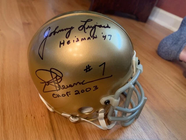 HOLTZ+PARSEGHIAN+LUJACK+LATTNER+THEISMANN SIGNED NOTRE DAME MINI HELMET JSA