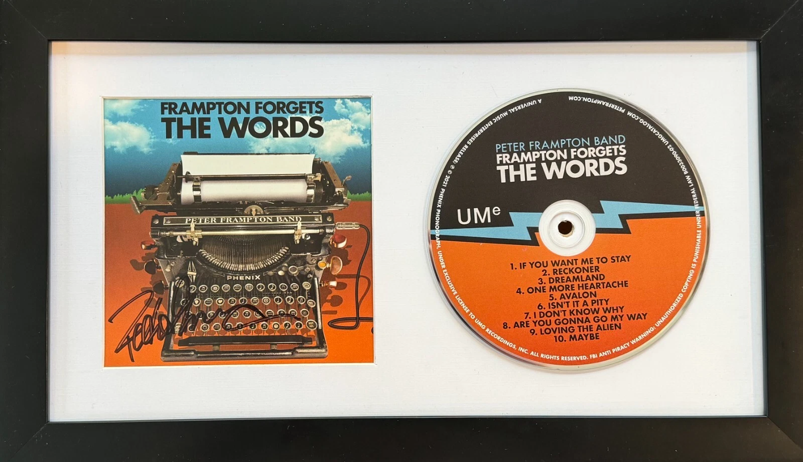 Peter Frampton Signed Autograph Frampton Forgets The Words CD Framed Beckett COA