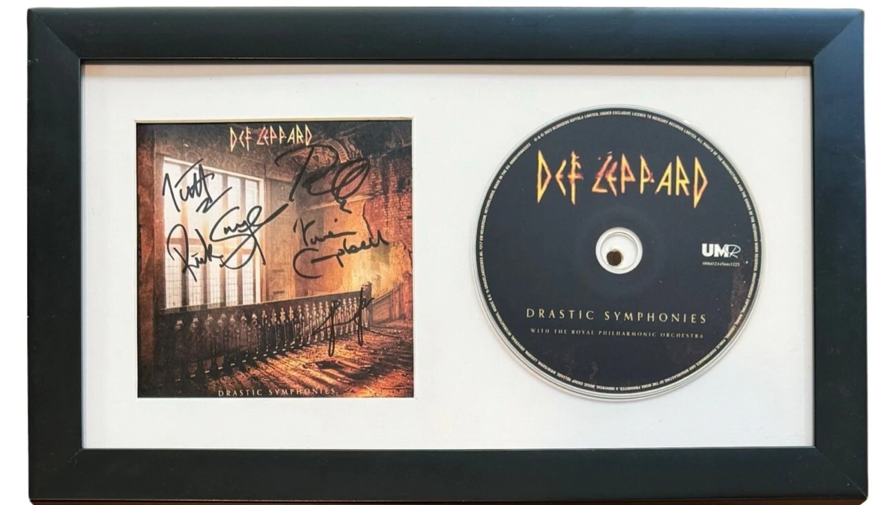 Def Leppard Band Signed Autograph Drastic Symphonies CD Framed Display All 5 COA