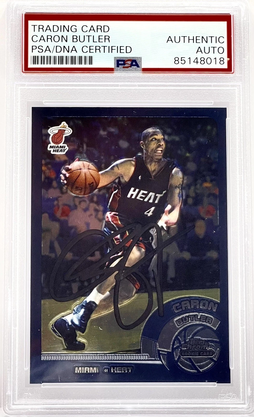 Caron Butler Signed 2002-03 Topps Chrome Rookie Card Heat PSA/DNA Slabbed