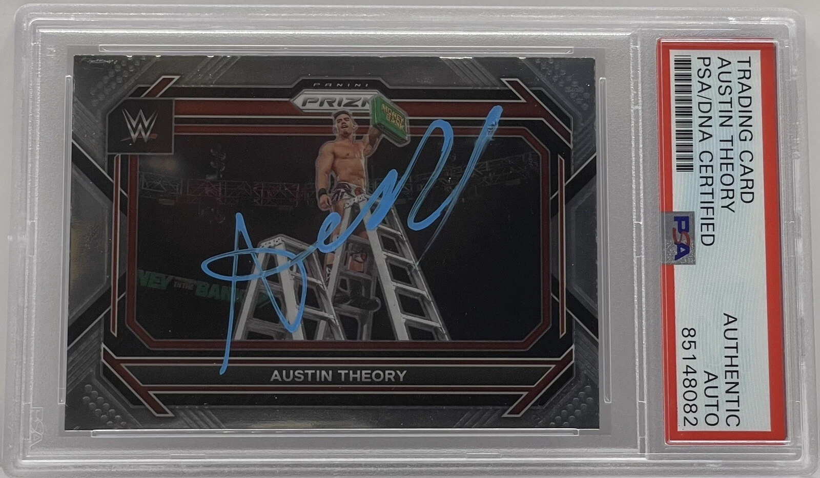 AUSTIN THEORY SIGNED 2023 PRIZM CARD WWE SUPERSTAR PSA/DNA SLABBED COLLECTIBLE MEMORABILIA