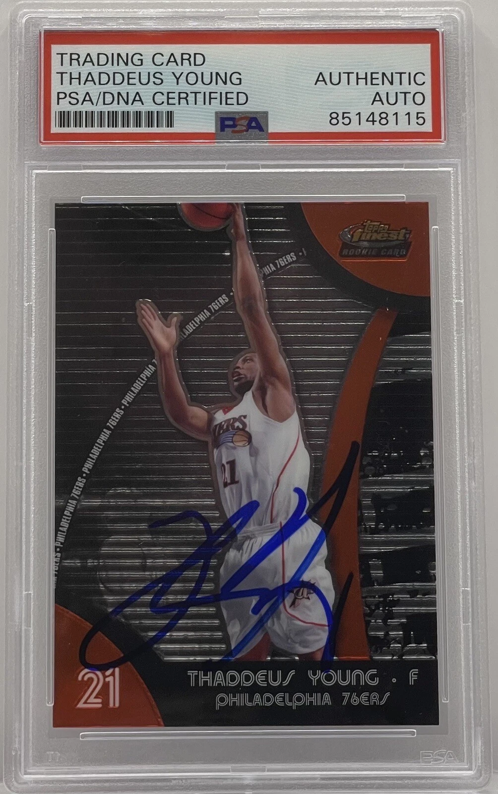Thaddeus Young Signed Auto 2008 Topps Finest Rookie Card 76ers PSA/DNA Slabbed