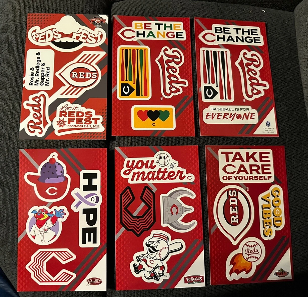 2023 Cincinnati Reds 6 Sticker Sheet Lot Decals Different Pages Redsfest City