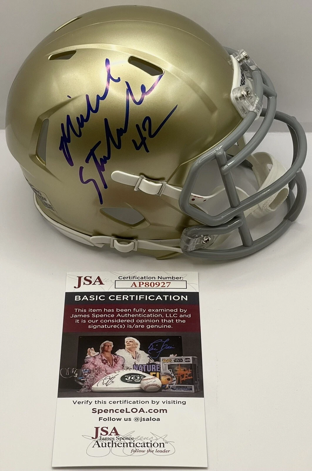Michael Stonebreaker Signed Auto Notre Dame Fighting Irish Mini Helmet JSA COA