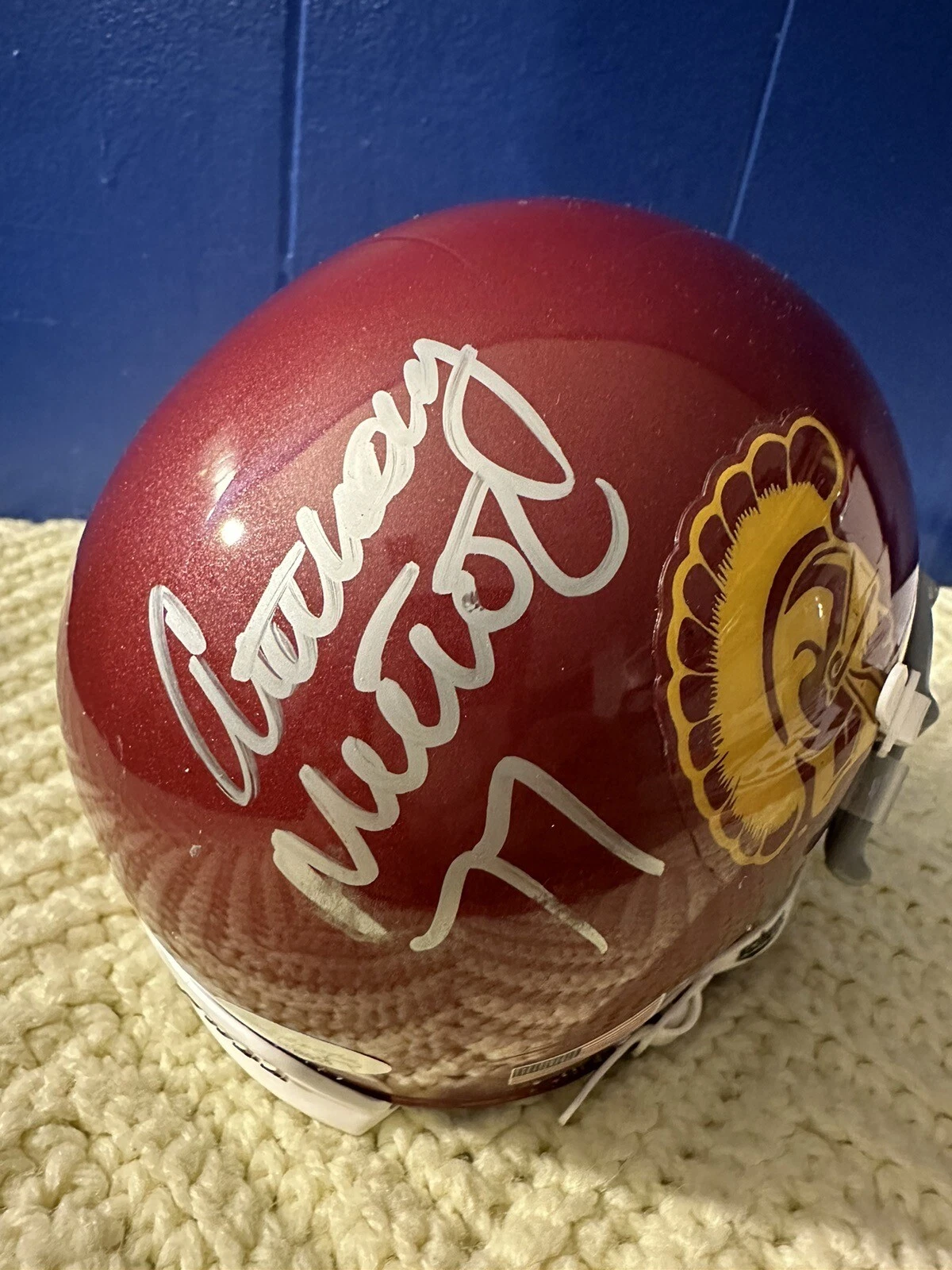 Anthony Munoz USC Trojans Signed Mini Helmet JSA Authenticated COA Light Smear