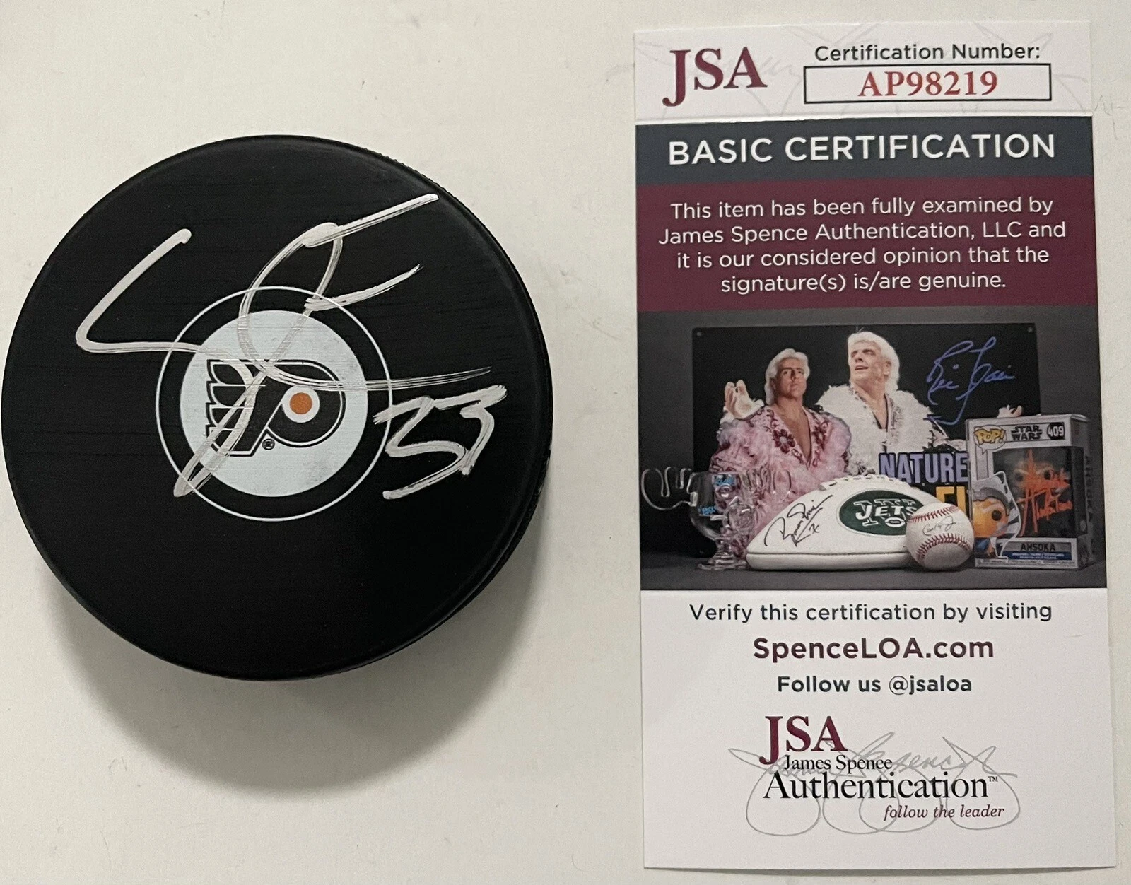 Samuel Ersson Signed Autographed Philadelphia Flyers Logo Hockey Puck JSA