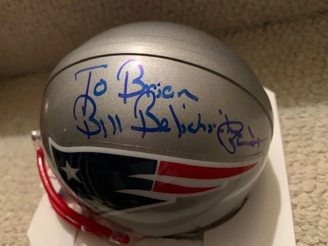 BILL BELICHICK HAND SIGNED PATRIOTS MINI HELMET SIGNED TO BRIAN JSA