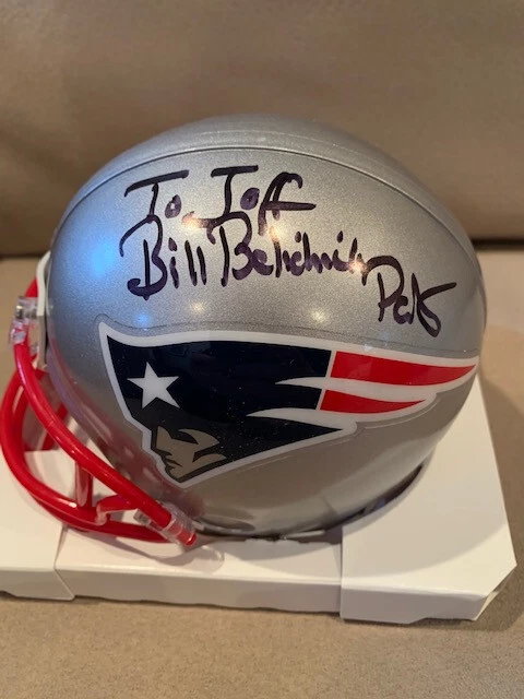 BILL BELICHICK HAND SIGNED PATRIOTS MINI HELMET SIGNED TO JEFF JSA