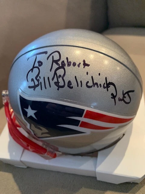 BILL BELICHICK HAND SIGNED PATRIOTS MINI HELMET SIGNED TO ROBERT JSA