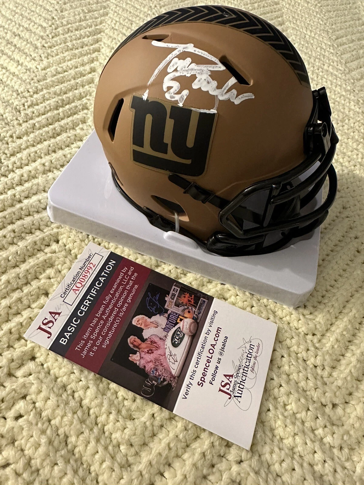 Tiki Barner Signed Salute Mini Helmet JSA Authentication COA New York Giants