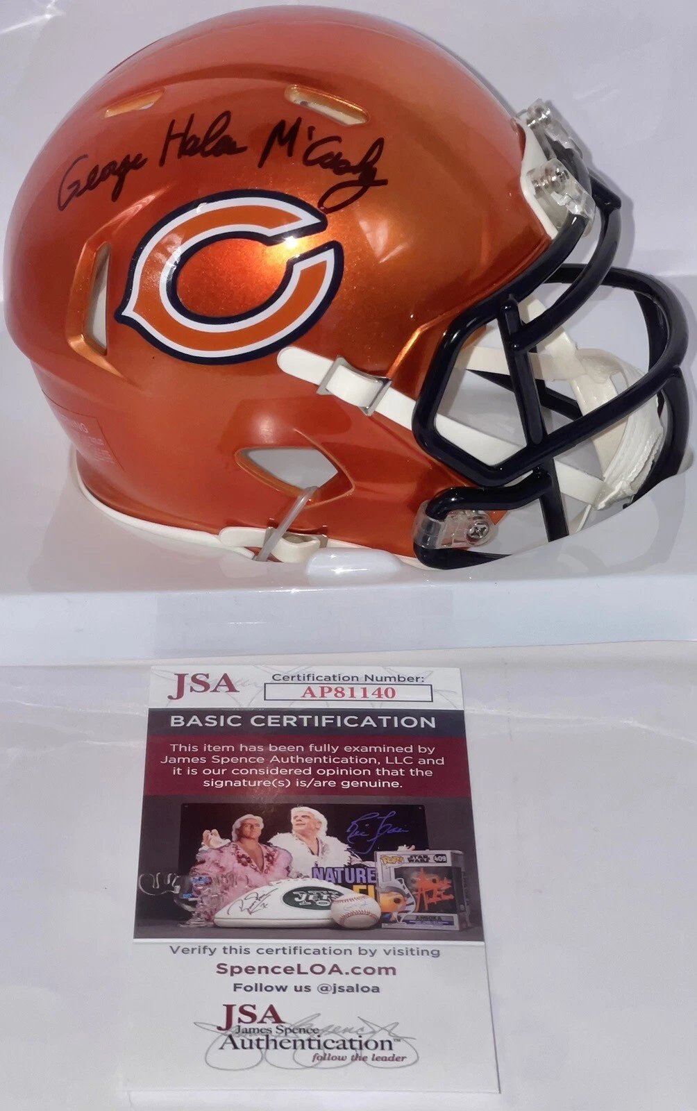 George Halas McCaskey Signed Autographed Chicago Bears Flash Mini Helmet JSA COA
