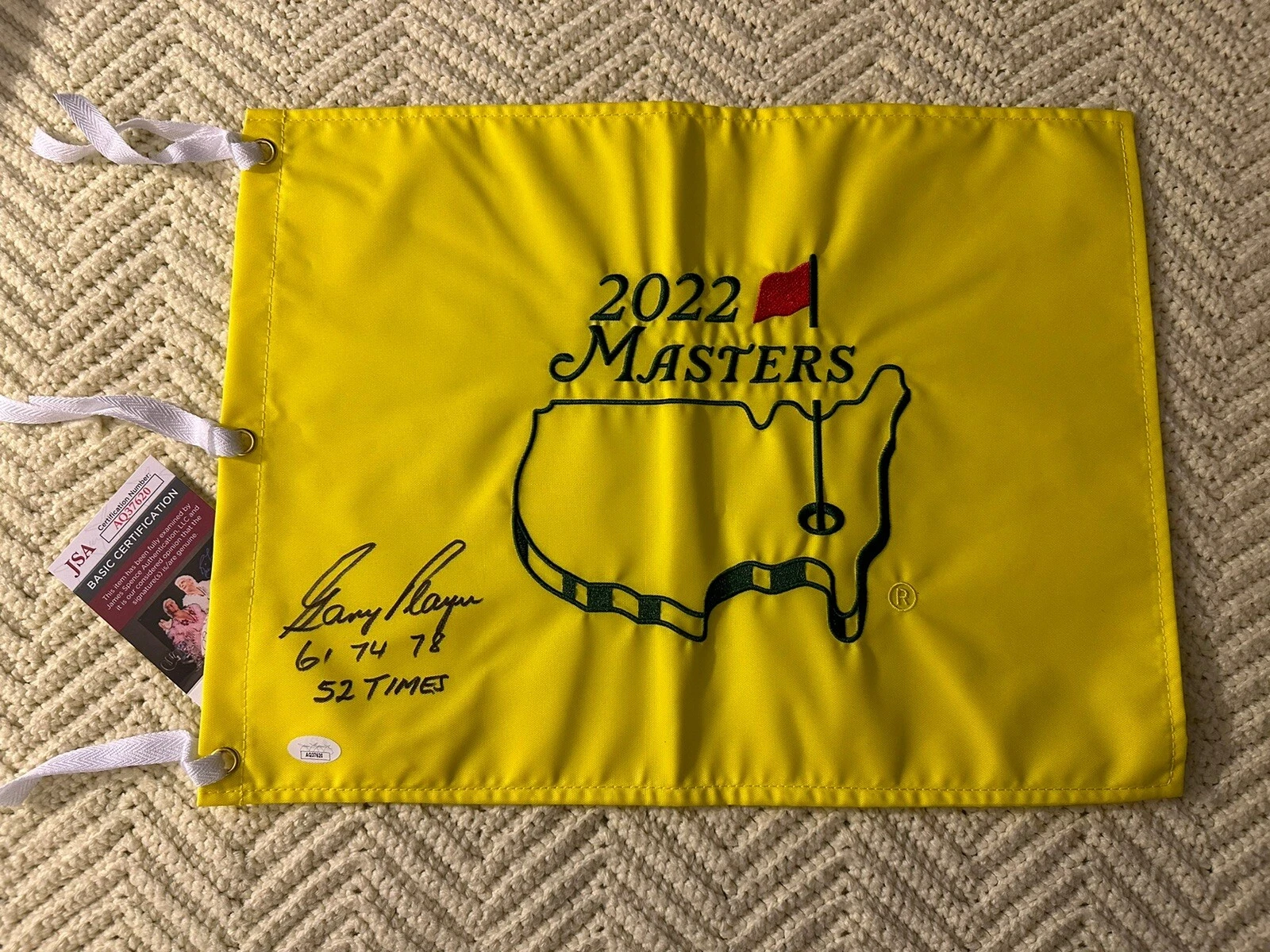 Gary Player SIGNED 2022 Masters Golf Flag Augusta JSA Authenticated COA
