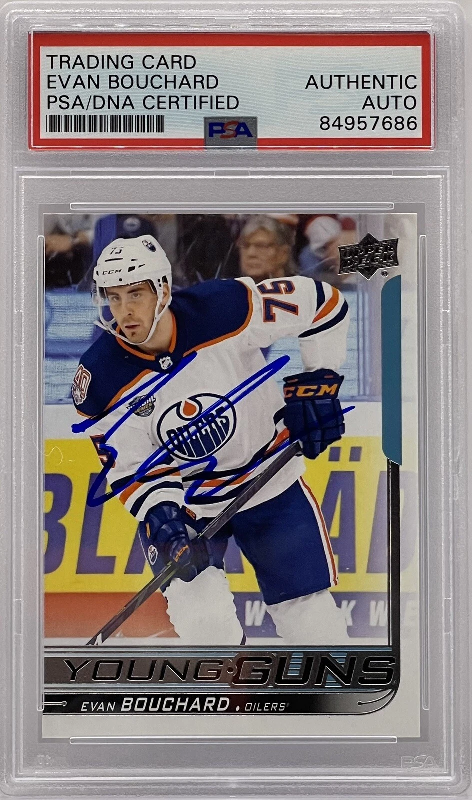 Evan Bouchard Signed 2018-19 Upper Deck Young Guns Rookie Card Oilers PSA/DNA