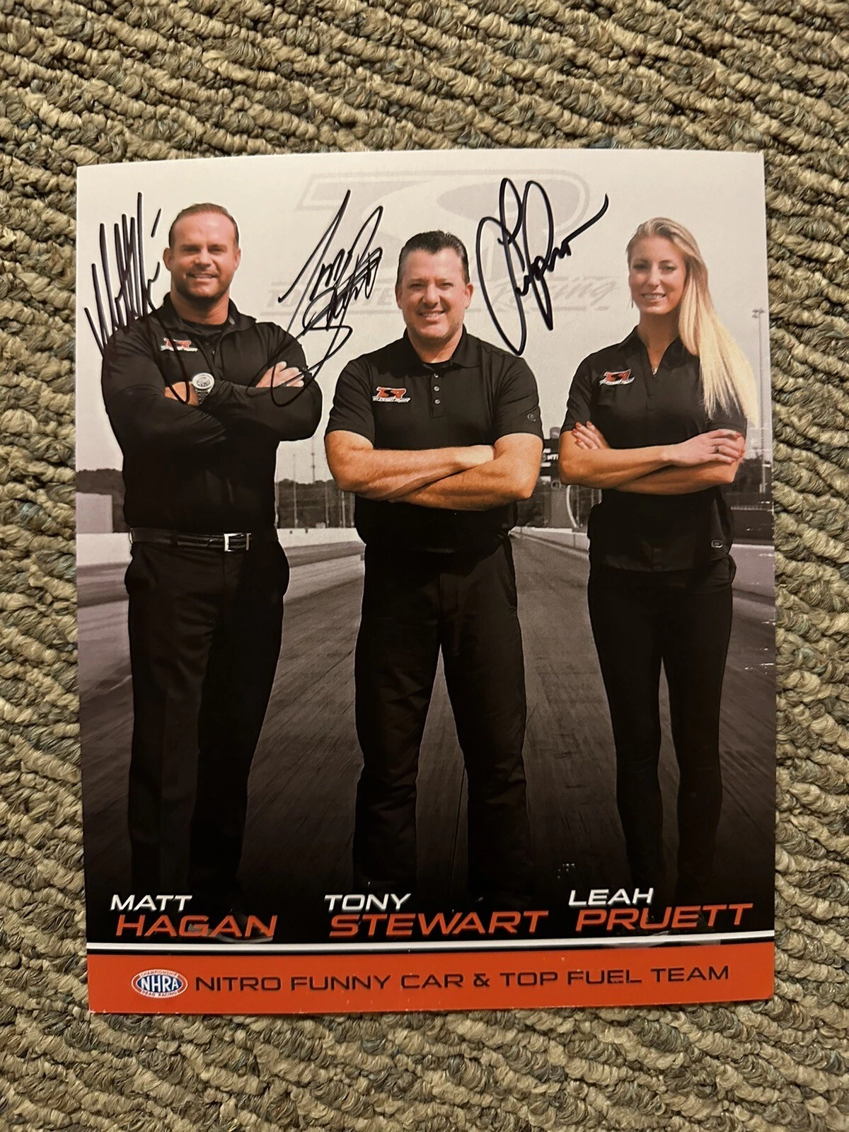 TONY STEWART MATT HAGAN LEAH PRUETT SIGNED PROMO CARD PRI AUTOGRAPHED 2022 NHRA COLLECTIBLE MEMORABILIA