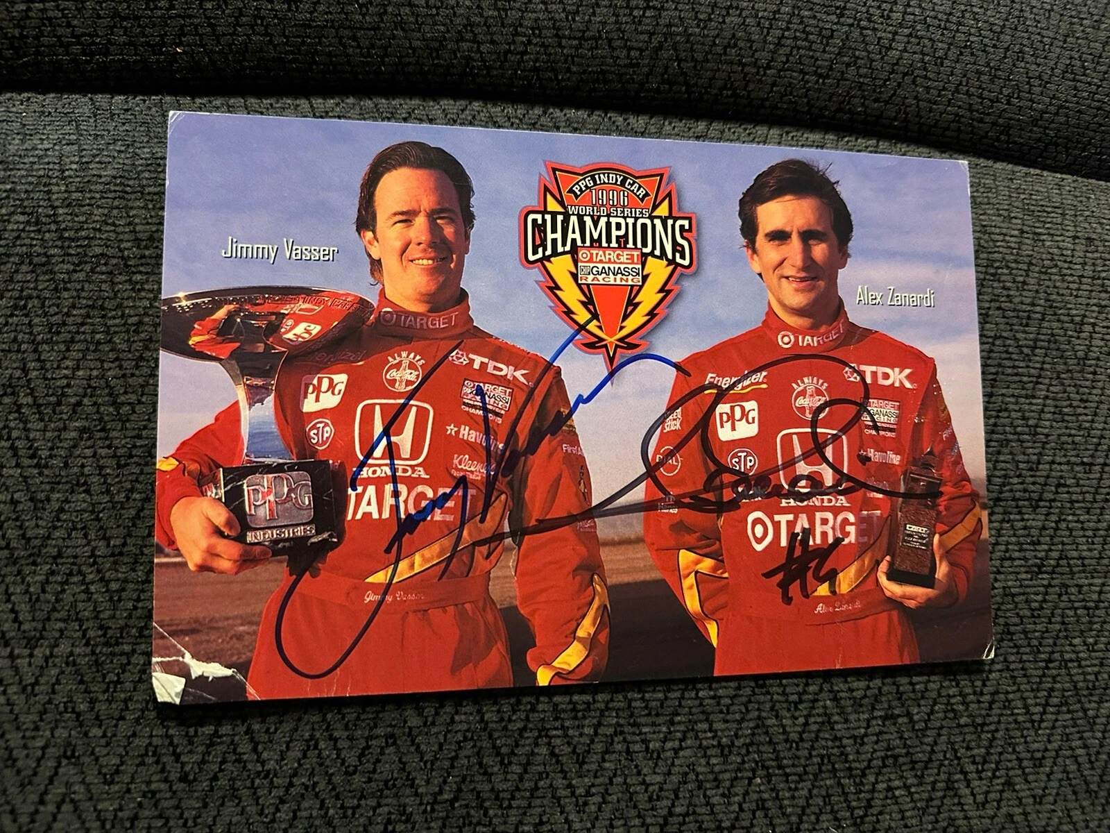 ALEX ZANARDI & JIMMY VASSER SIGNED PROMO HERO CARD INDY CHAMP CAR CART 1997 COLLECTIBLE MEMORABILIA