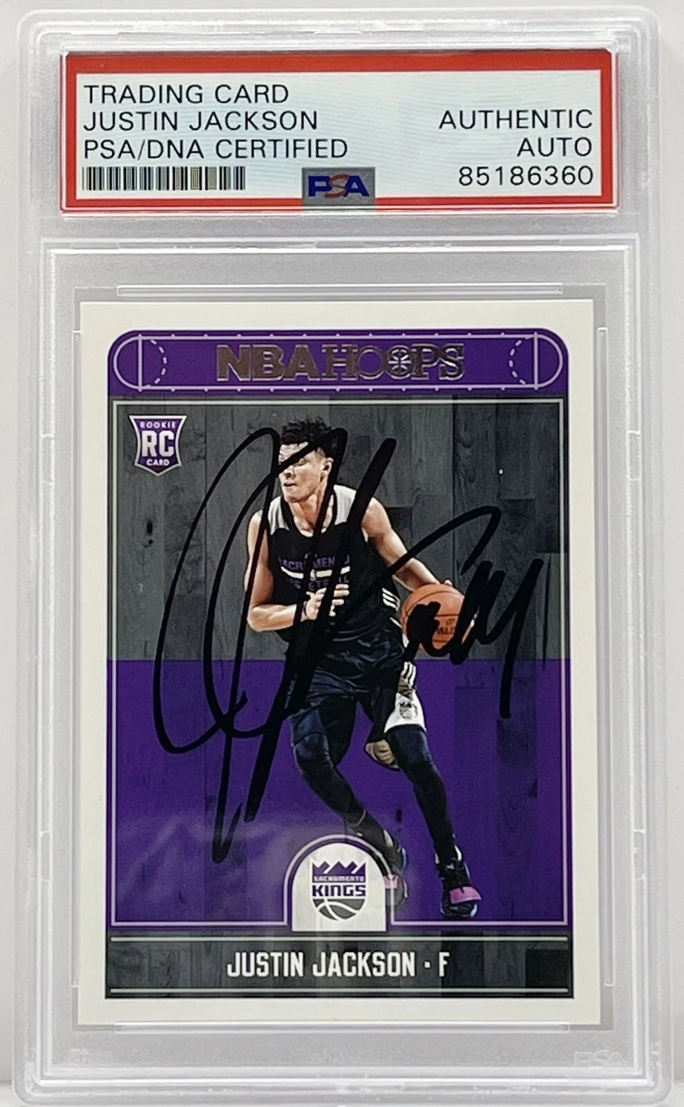 Justin Jackson Signed 2017-18 NBA Hoops Rookie Card Kings PSA/DNA Slabbed