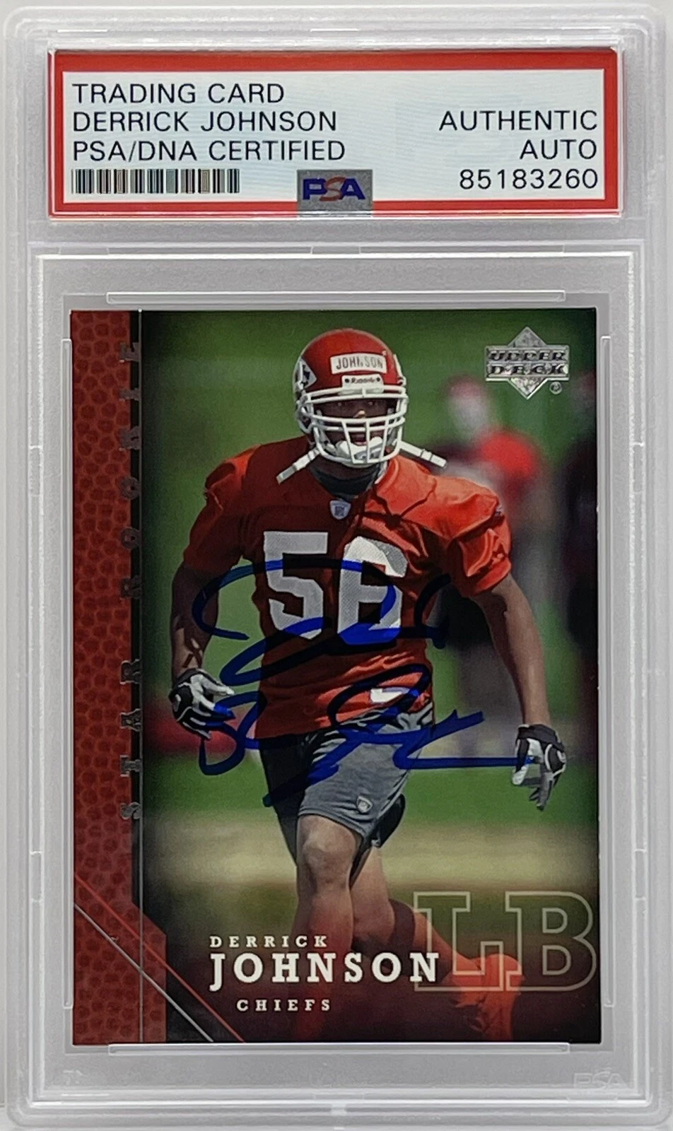 Derrick Johnson Signed 2005 Upper Deck Rookie Card Chiefs PSA/DNA Slab
