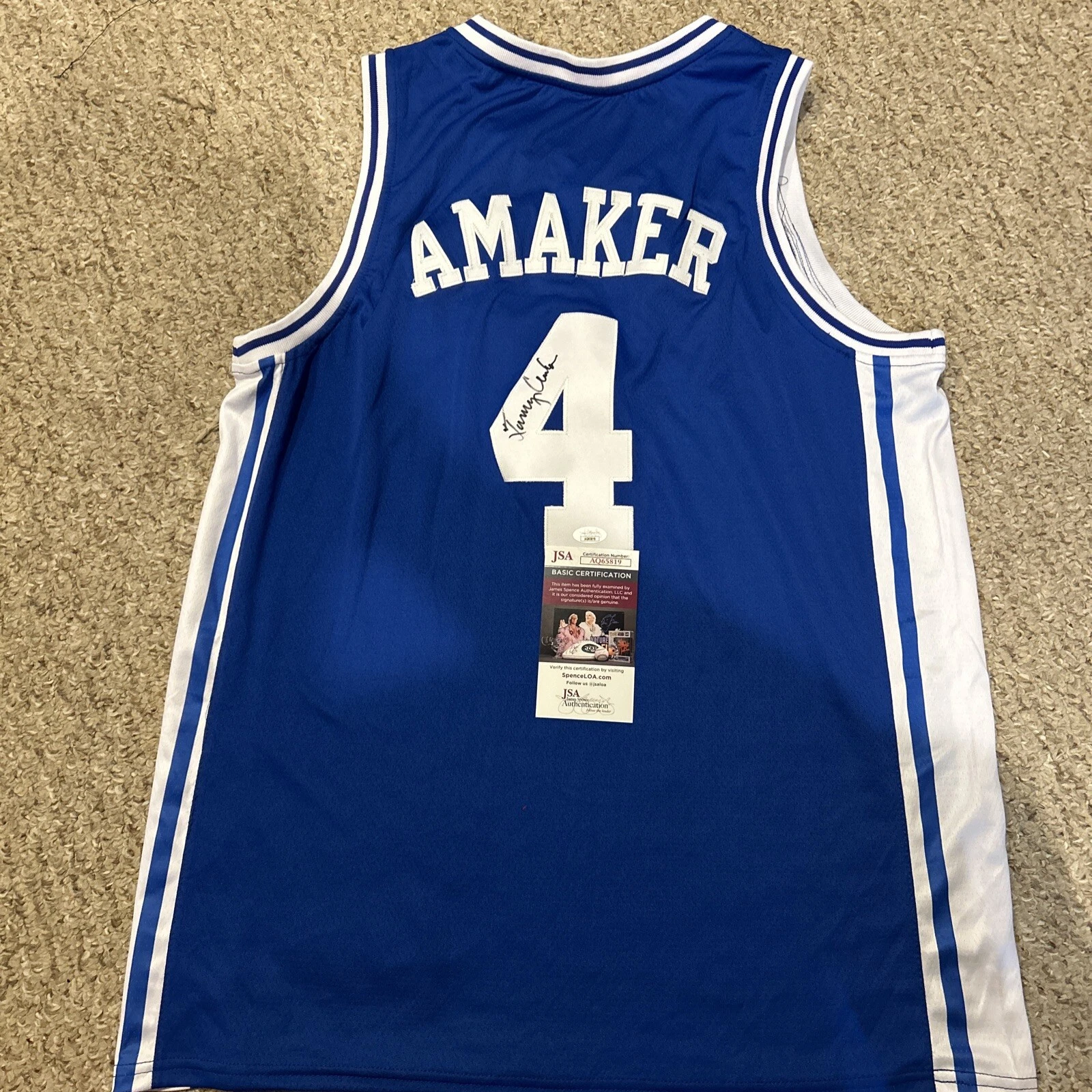DUKE BLUE DEVILS- TOMMY AMAKER SIGNED AUTOGRAPH JERSEY JSA COA BASKETBALL
